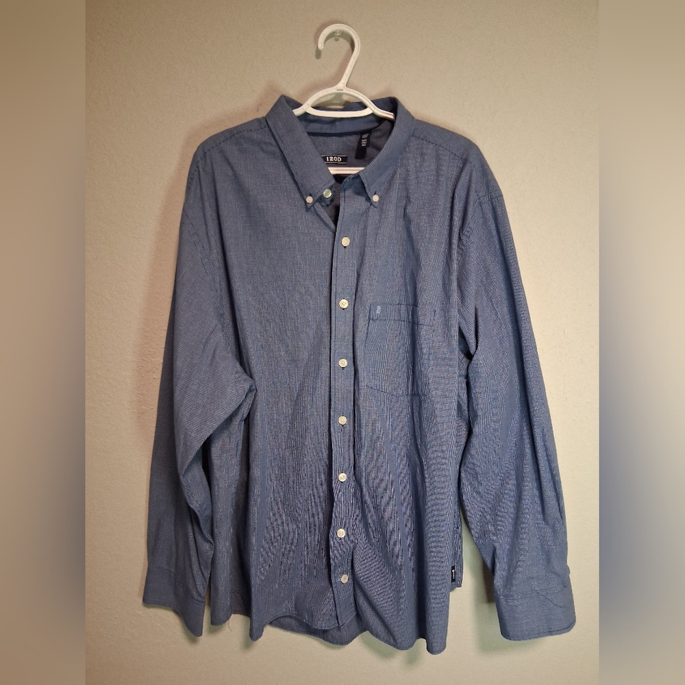 IZOD Dress Shirt Men’s 2XL Tall Dark Blue Button Up Long Sleeve Business Casual